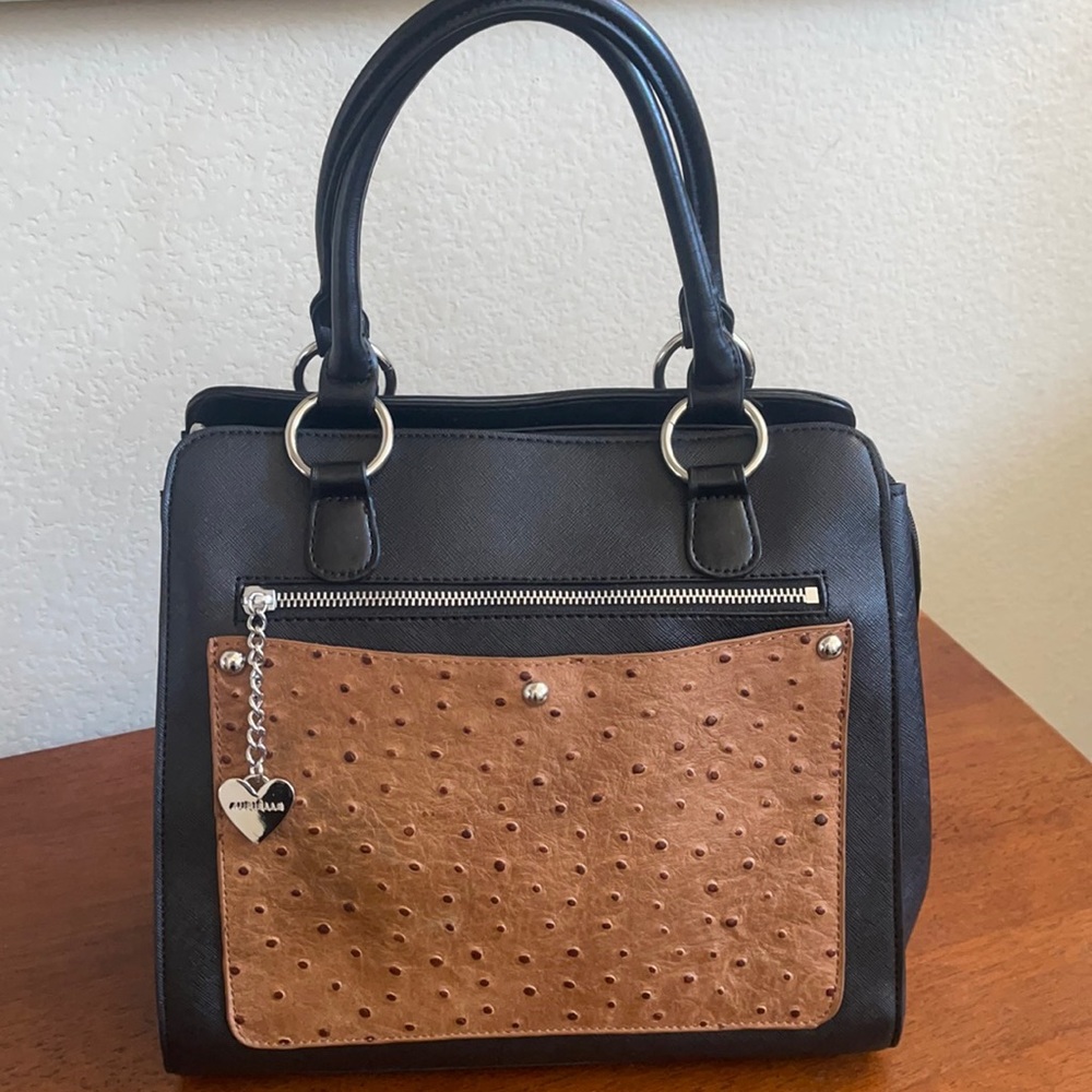 Aurielle leather satchel ostrich accents